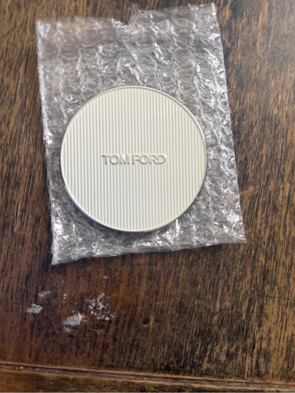Tom Ford Cream Round Compact with Embossed Logo